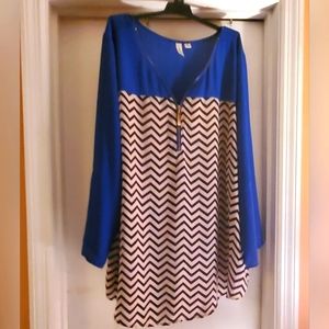 Blue and white plus Blouse